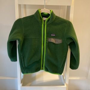 Kids Patagonia Fleece Zip-up, Dark green with light green trim